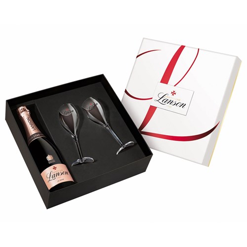 Send Lanson Le Rose Champagne And Branded Flutes Gift set